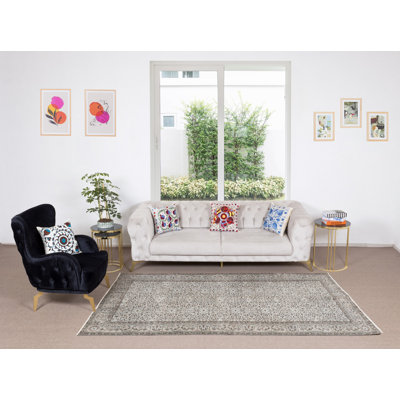 Tapis turc 5,5 x 8,6 pi surteint en laine nouée à la main grise