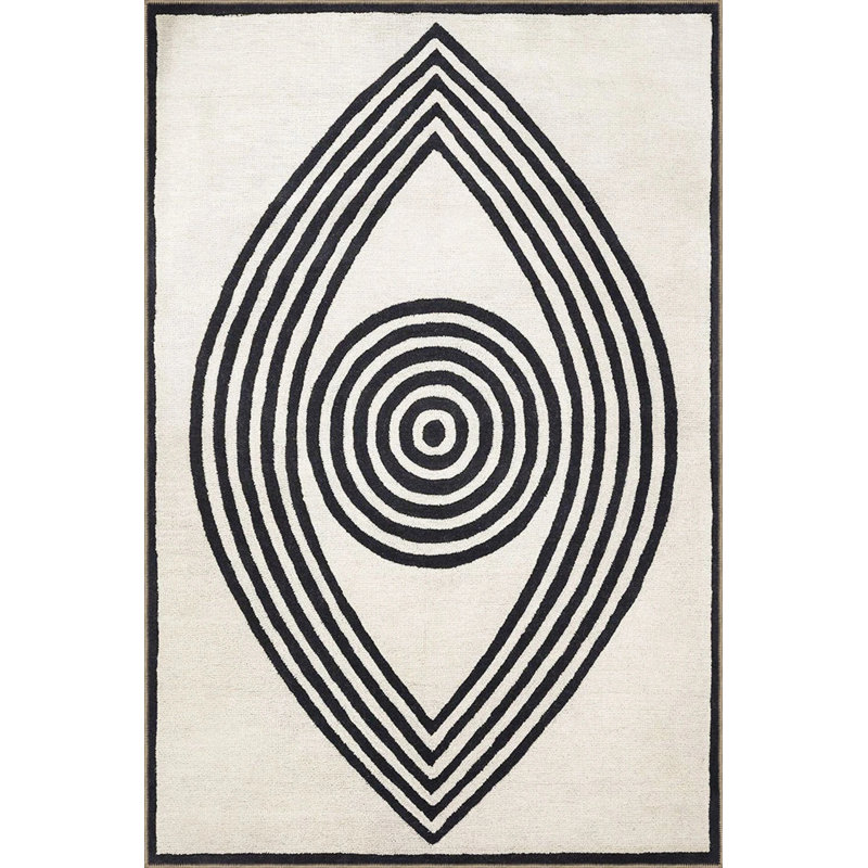 Black And Beige Themed Geometric Patterned Creative Modern Decorative Carpet, Rectangle 4'8" x 6'7"