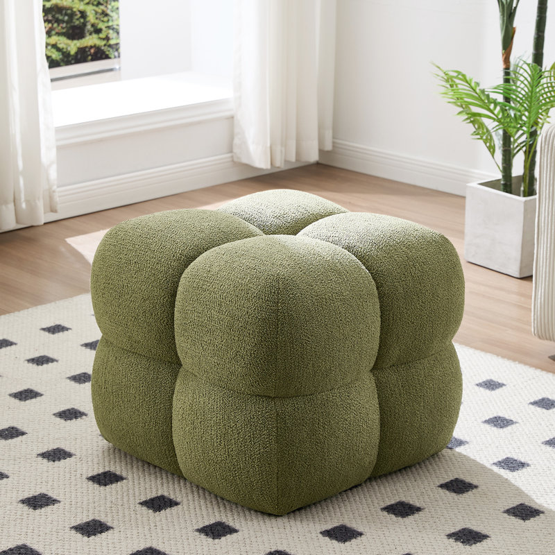 Robertas 53cm Wide Modern Upholstered Tufted Square Ottoman Footstool Accent Stool for Living Room Bedroom, Green