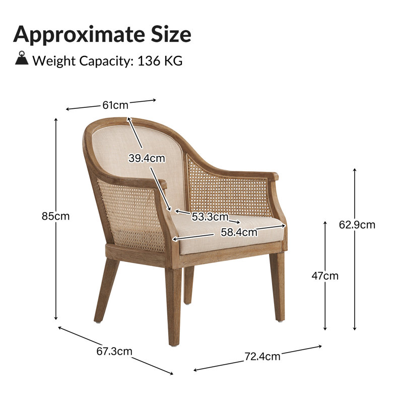 Xaver Farmhouse Boucle Rattan Solid Wood Armchair, Linen