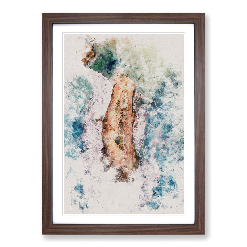 Bay of Islands Watercolour - Picture Frame Graphic Art, 36cm H x 27cm W x 2cm D, Walnut