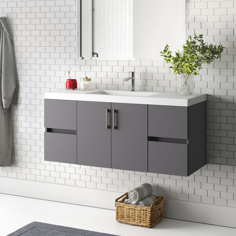 48.5" Wall-Mounted Single Bathroom Vanity With Cultured Marble Top, Cement