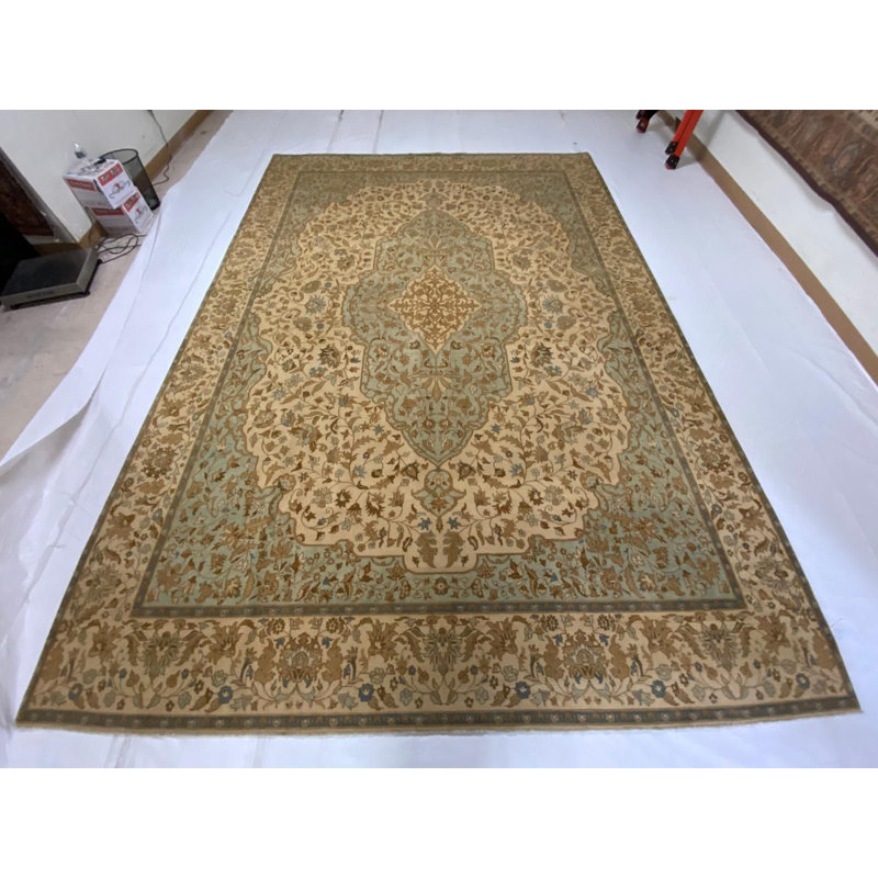 Tapis unique Oushak de style turc anatolien vieilli 10 pi 2 po x 14 pi One-of-a-Kind