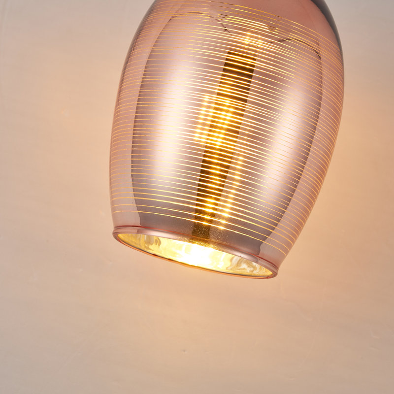 1 - Light Red Copper Glass Single Pendant Light, Red Copper, Black