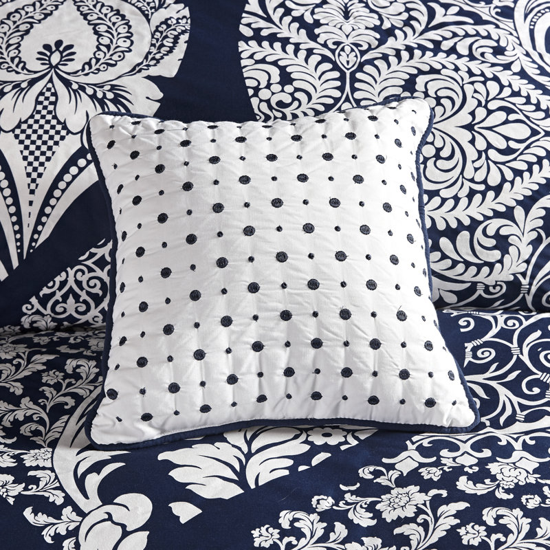 Indigo and White King Cotton Damask Comforter Set