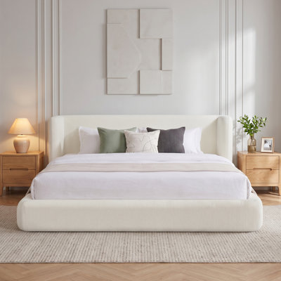 King Size Cloud Bed Frame with Headboard, Soft Modern Upholstered Platform Bed Rounded Corner Design, No Box Spring, Easy Assembly