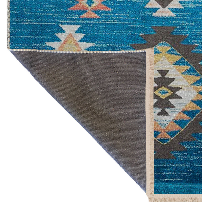 Tapis décoratif à motif géométrique bleu à motif géométrique, Rectangle 4 pi 11,06 po x 9 pi 10,11 po