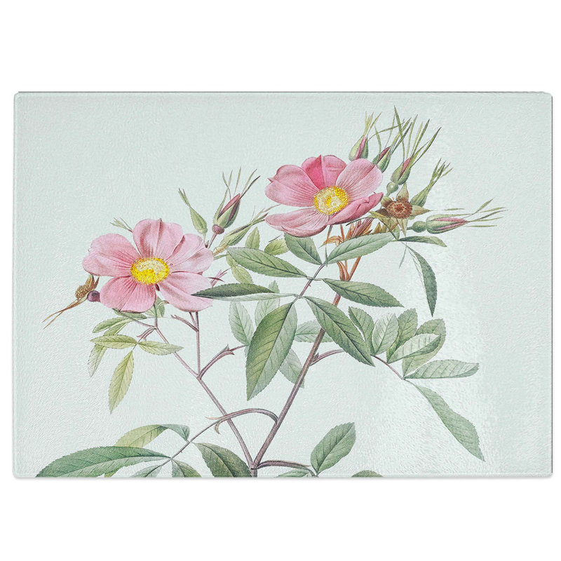 Tempered Glass Swamp Rose by Pierre-Joseph Redoute Chopping Board, 39 cm W x 28.5 cm L