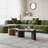 Walnut Coffee Table Set with Freeform Tabletop & White Stone Accent, Round Side Table with Gold Frame