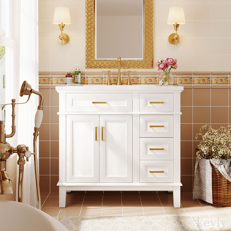 Meuble-lavabo simple 36 po avec plateau en résine Clotine, Blanc