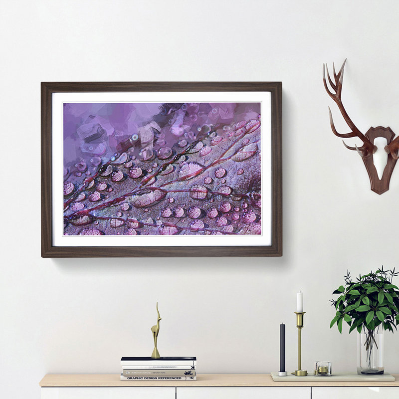 Dewdrops upon a Lilac Leaf in Abstract - Picture Frame Graphic Art Print, Walnut Framed, 27cm H x 36cm W x 2cm D