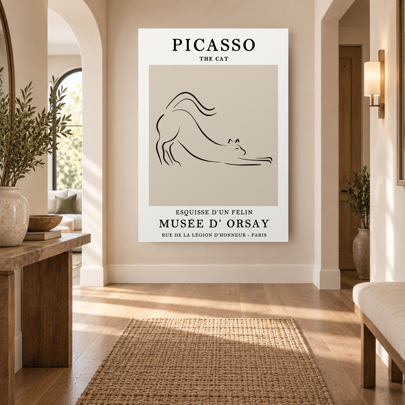 Reproduction d'art sur toile Minimalist Beige Cat Line, H 60 po x l 40 po
