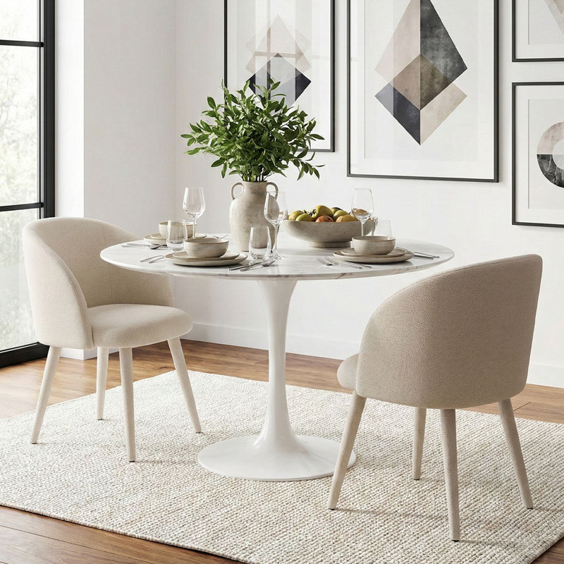 Modern Upholstered Dining Chairs With Arm, Beige