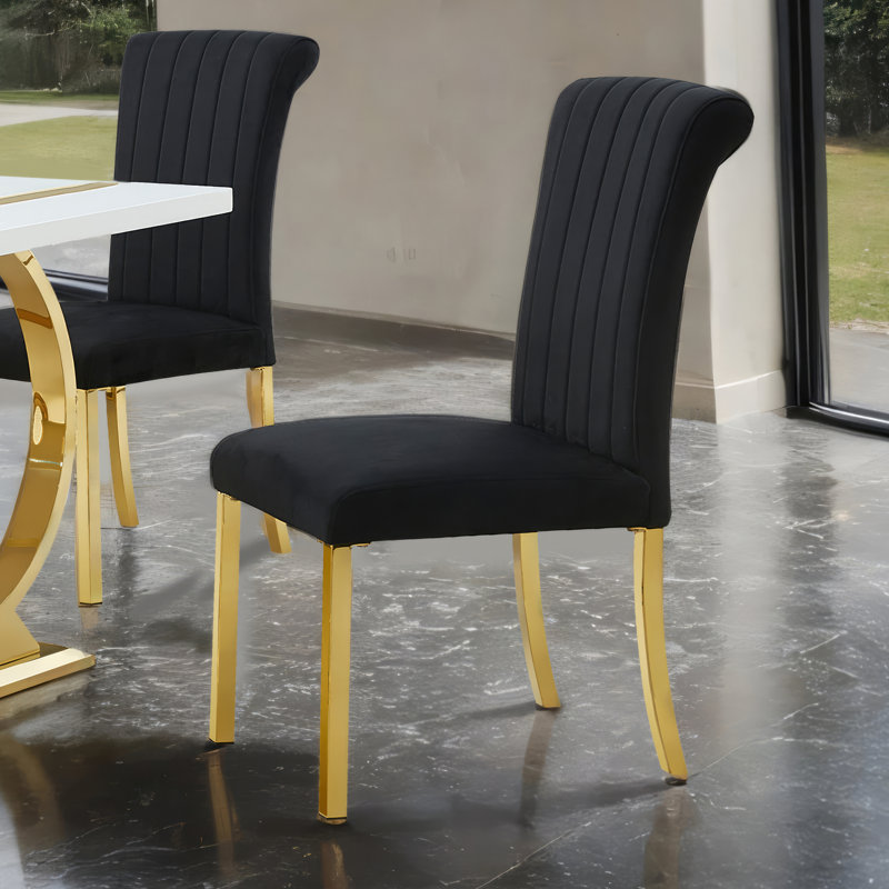 Chaises d'appoint rembourrées Stellas, Noir, Doré