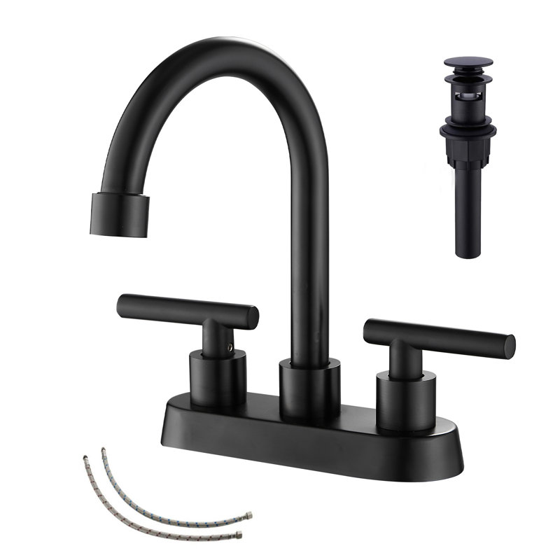Centerset 2-handle Bathroom Faucet with Drain Assembly, Black