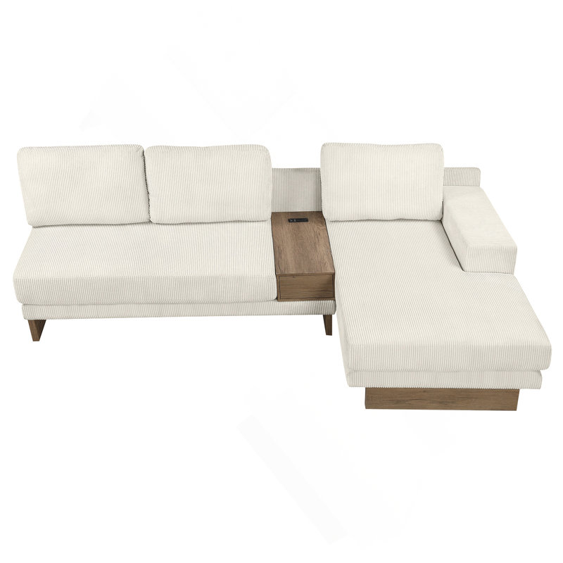 3-Piece Upholstered Sectional, Beige Corduroy