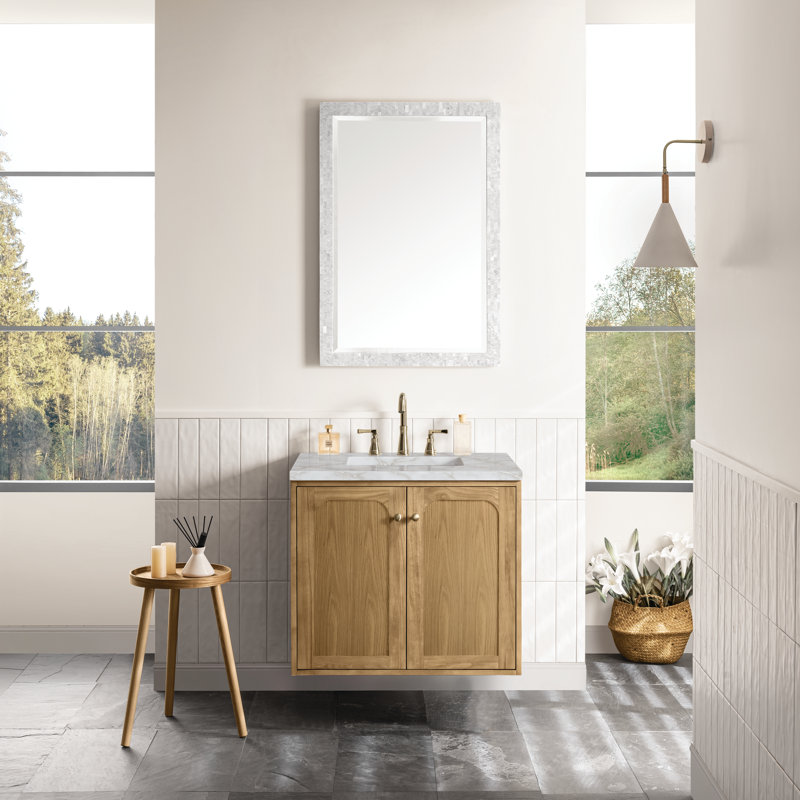 Laurent 30'' W Single Vanity, Victorian Silver, 8" Widespread, Light Natural Oak