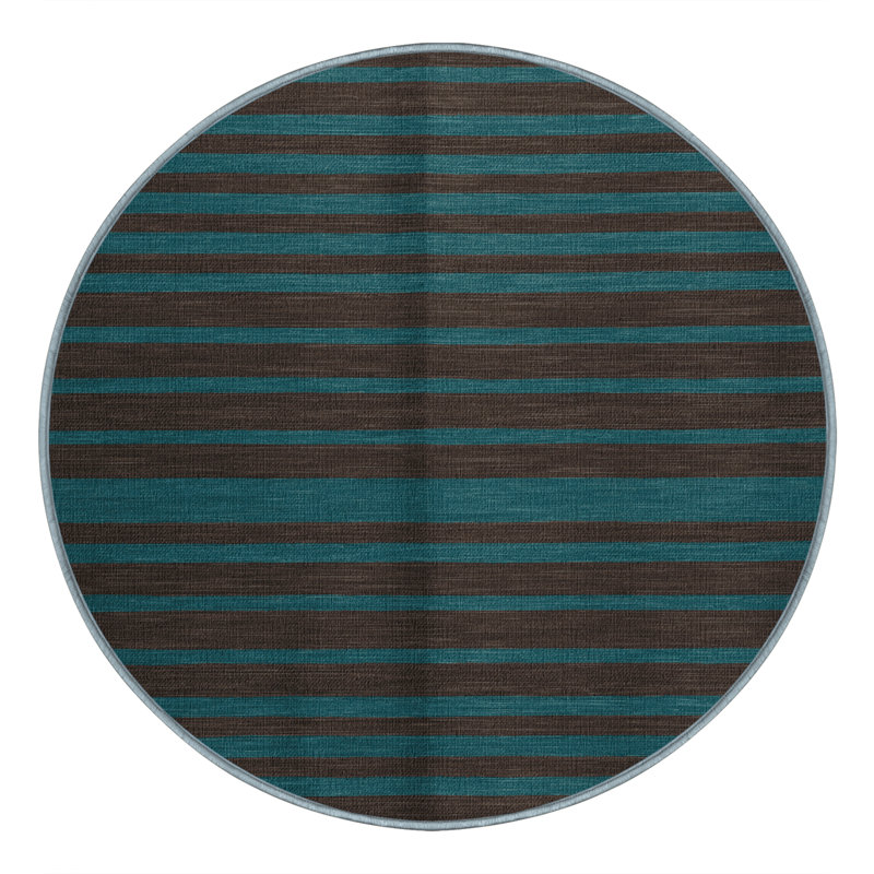 Tapis bleu à rayures horizontales lavable à la machine, Rond 5 pi
