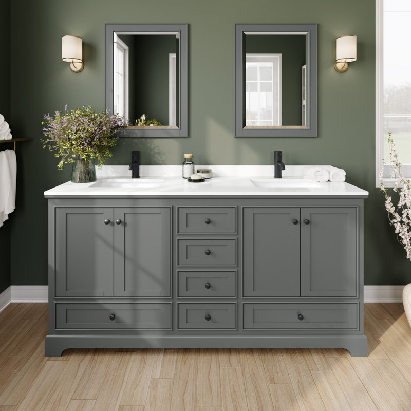 Meuble-lavabo double autoportant Deborah avec plateau en quartz