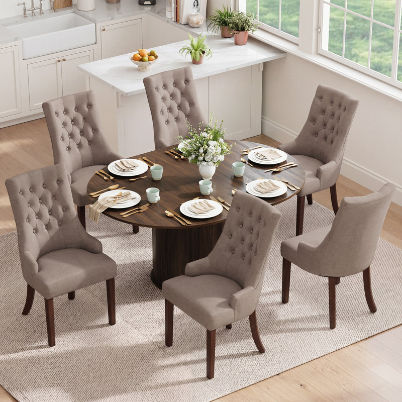 Ensemble de table de salle à manger 6 personnes, 7 Pieces: Table, 6 Chairs, Camel