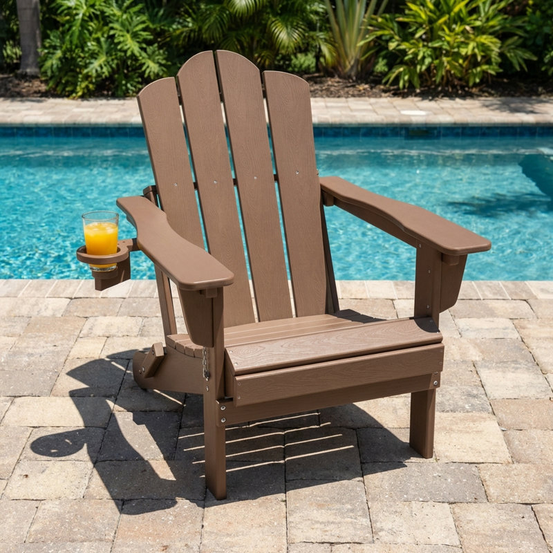 Chaise Adirondack pliante Kahn avec porte-gobelet , Brun