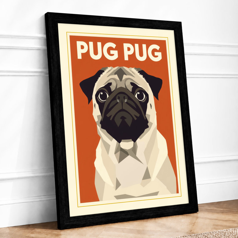 Geometric Pug Modern - Framed Print, A2 - 59.4 x 42.0 cm, Black