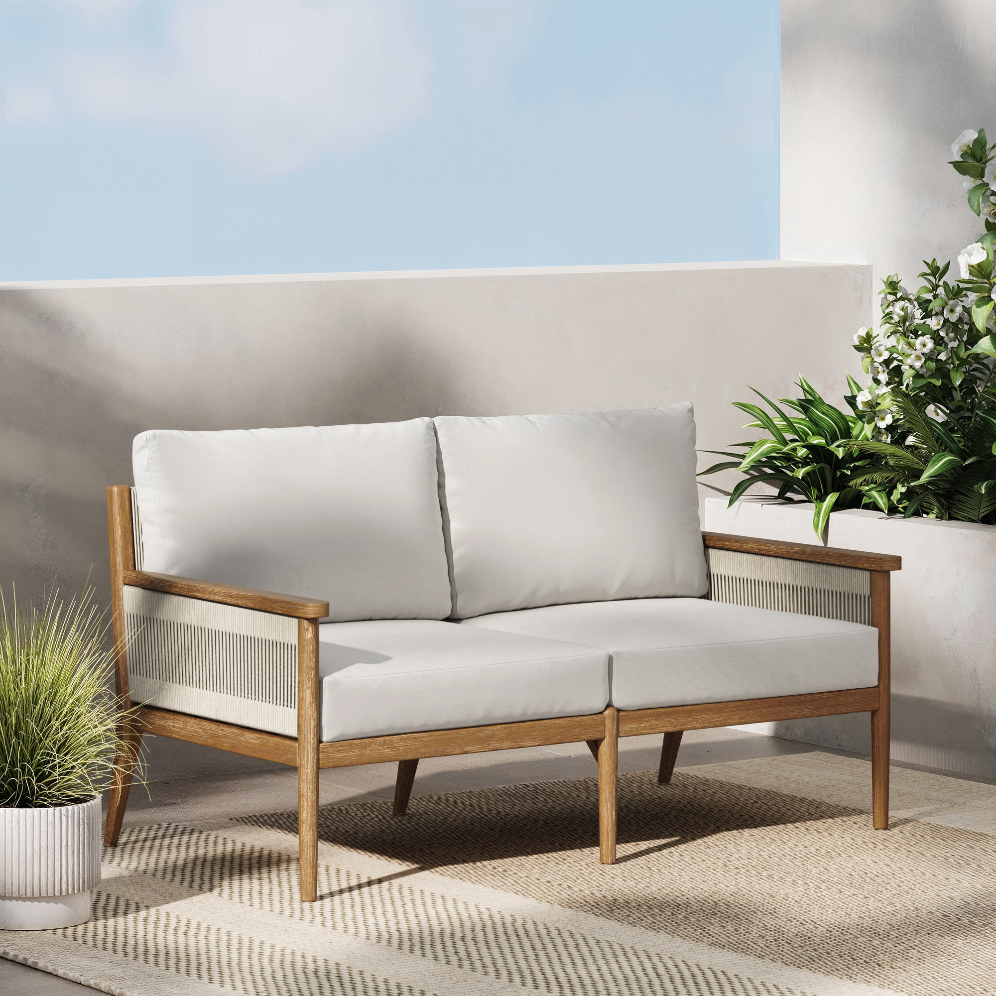 Rydell 55'' Wide Outdoor Reversible Patio Sofa with Cushions, Gray