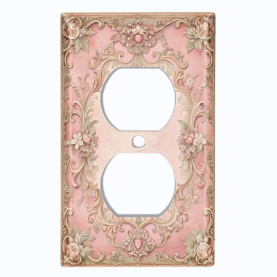 Metal Light Switch Plate Cover; US Standard Size 4 Gang Toggle - Printed Image of French Floral Frame