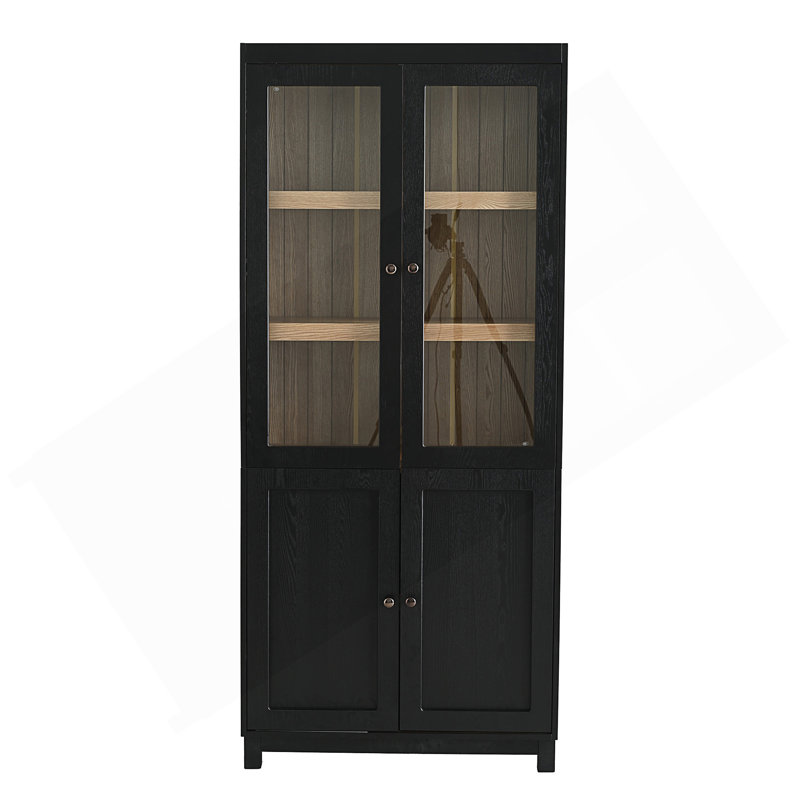 Vitrine en bois de frêne de 74,5 po de hauteur avec portes en verre, tablettes réglables et amplement de rangement pour les espaces de vie modernes.