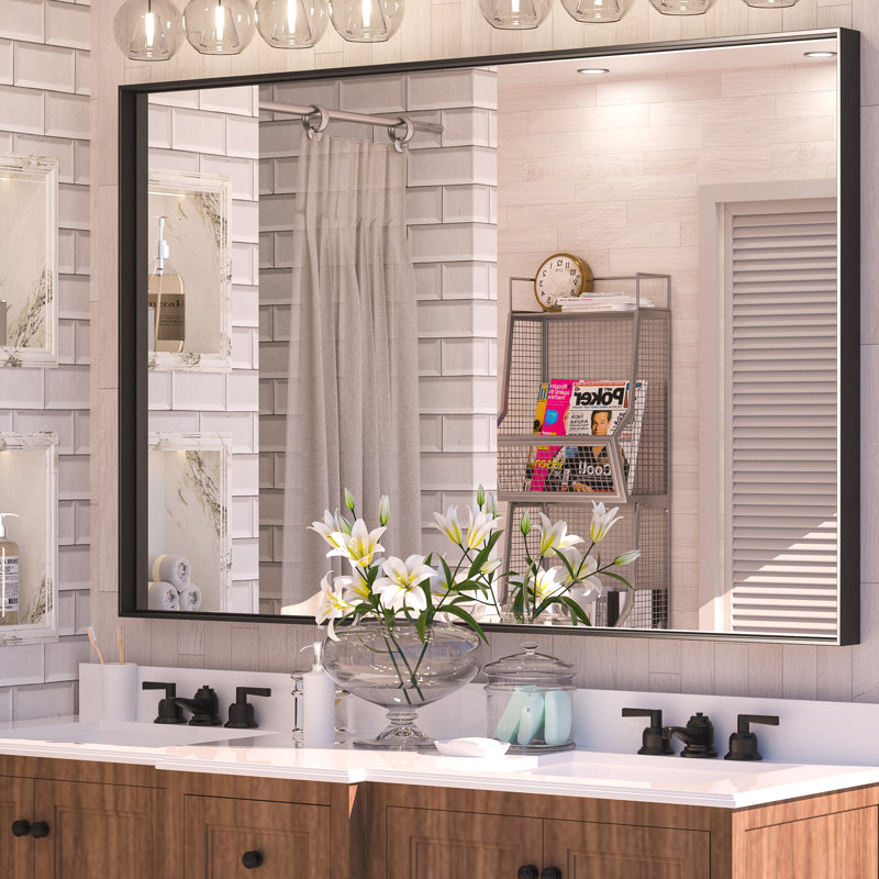 Stemn Framed Bathroom Vanity Mirror Accent Mirror, Black, 55" x 36"