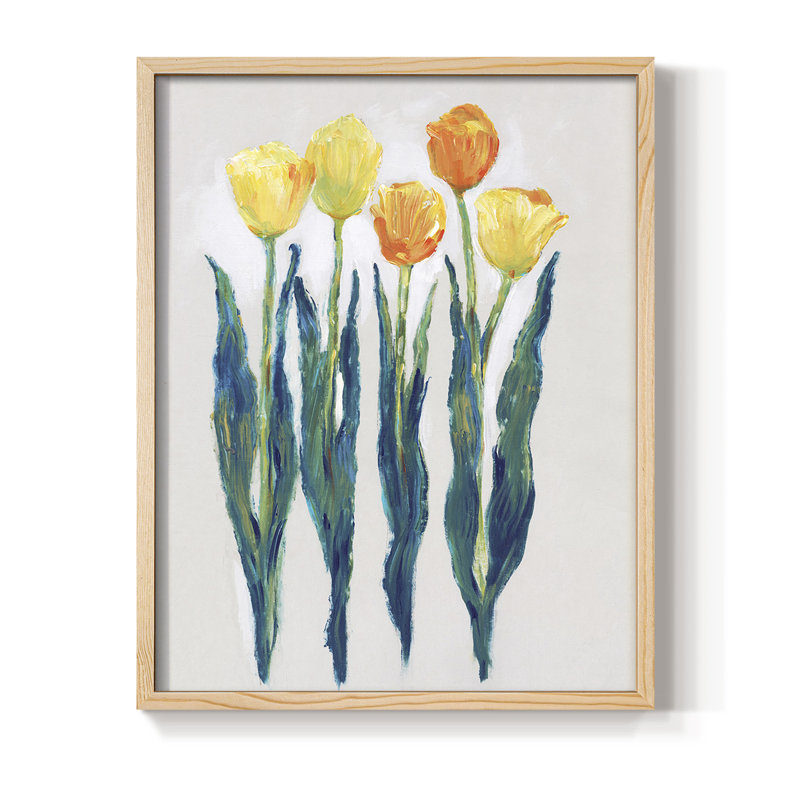 Tulipes dans une rangée II, reproduction encadrée - bois massif, H 11 po x l 9 po