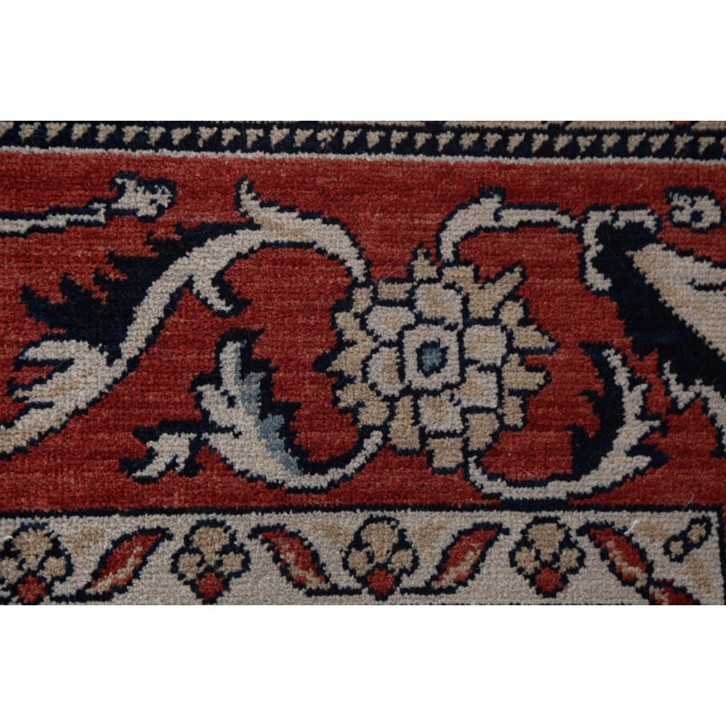 Tapis beige / ivoire / bleu en laine noué à la main de conception unique 9 pi x 11 pi 9 po