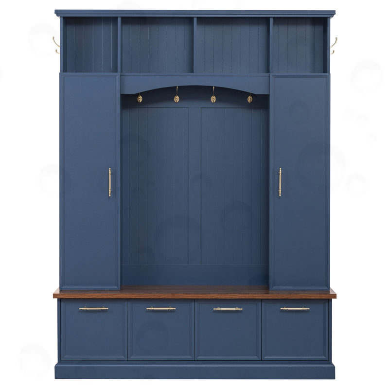 Hall Tree With Hooks And Adjustable Shelves, Blue