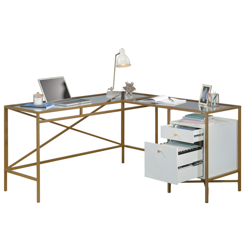 Bureau en L avec plateau en verre (sans la chaise)