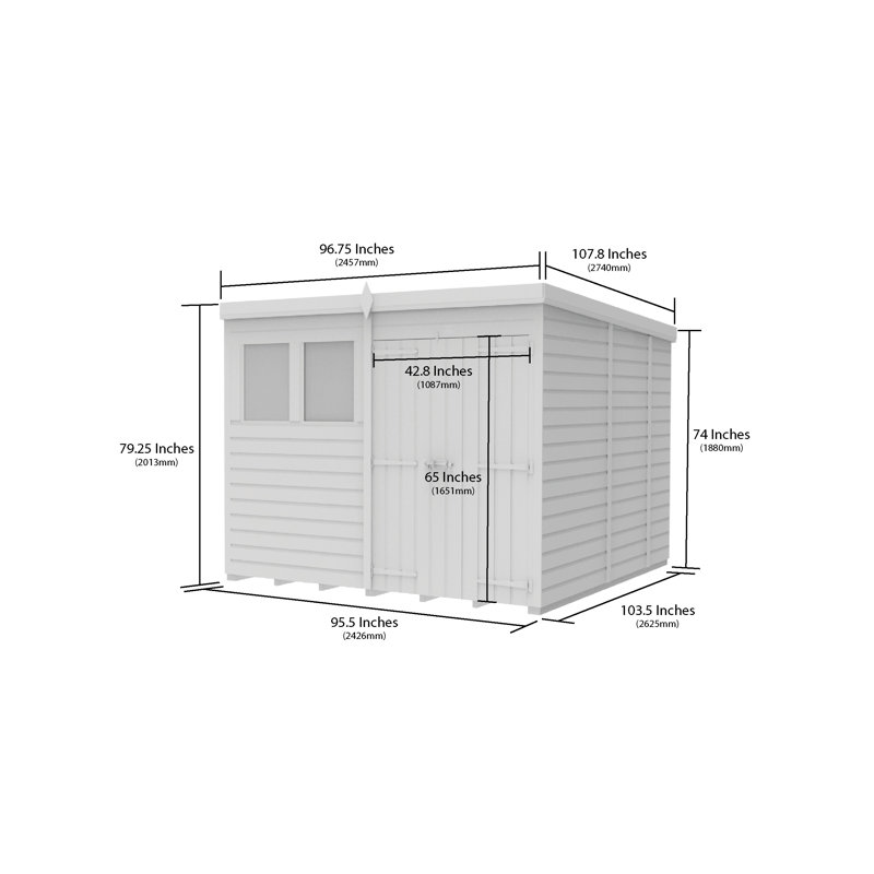 Total Sheds 8ft x 9ft Pent Garden Shed - Double Door - With Windows - Pressure Treated Timber - UK Manufactured