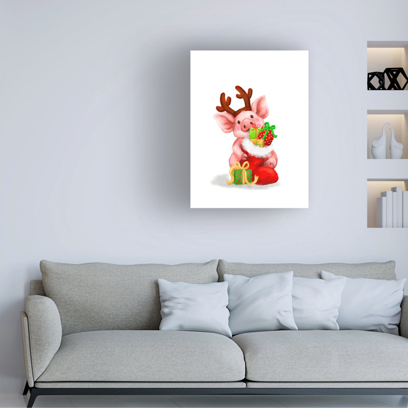 MAKIKO Stocking Pig Canvas Art, 18" H x 24" W