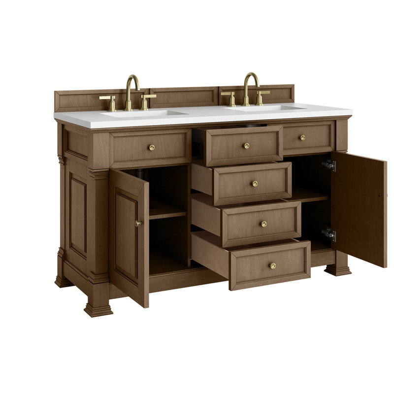Brookfield 59.88'' W Double Bathroom Vanity Base, Pecan