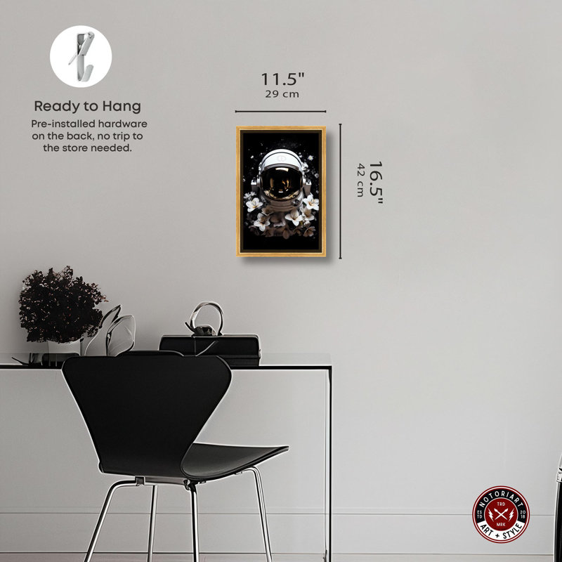 Art astronaute, art astronaute moderne par Notoriart, Cadre doré, H 16 po x l 11 po