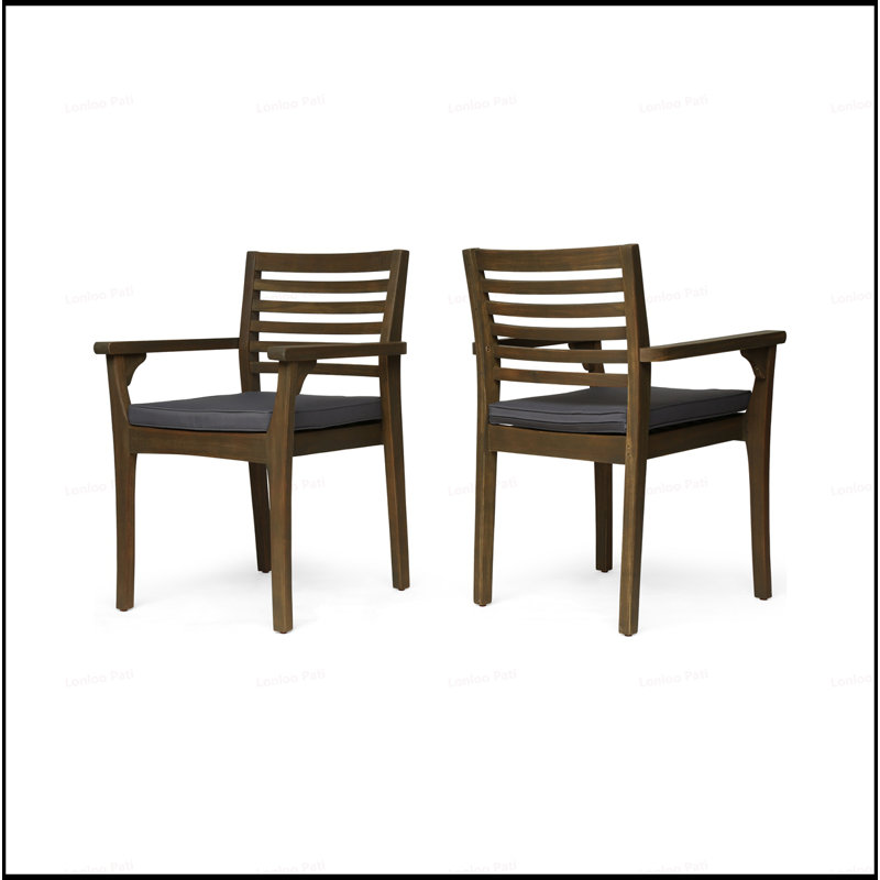 Emerson Dining Chair Set Of 2, Stylish Gray Finish With Durable Acacia Wood And Comfortable Wicker Seats For Outdoor Use