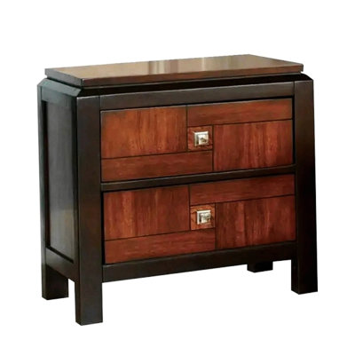 Acacia Walnut 1Pc Nightstand Only Transitional Solid Wood 2 Drawers Square Chrome Knobs Multitone Unique Nightstand
