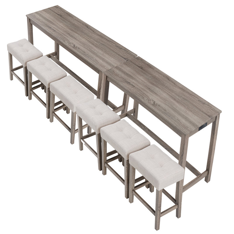 Teneile 59" Wide Transitional 8-Piece Counter Height Dining Set With USB Ports, Brown