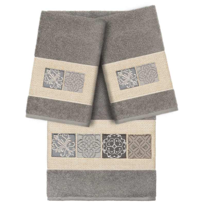 Vivian 3 Piece Turkish Cotton Towel Set, Dark Grey
