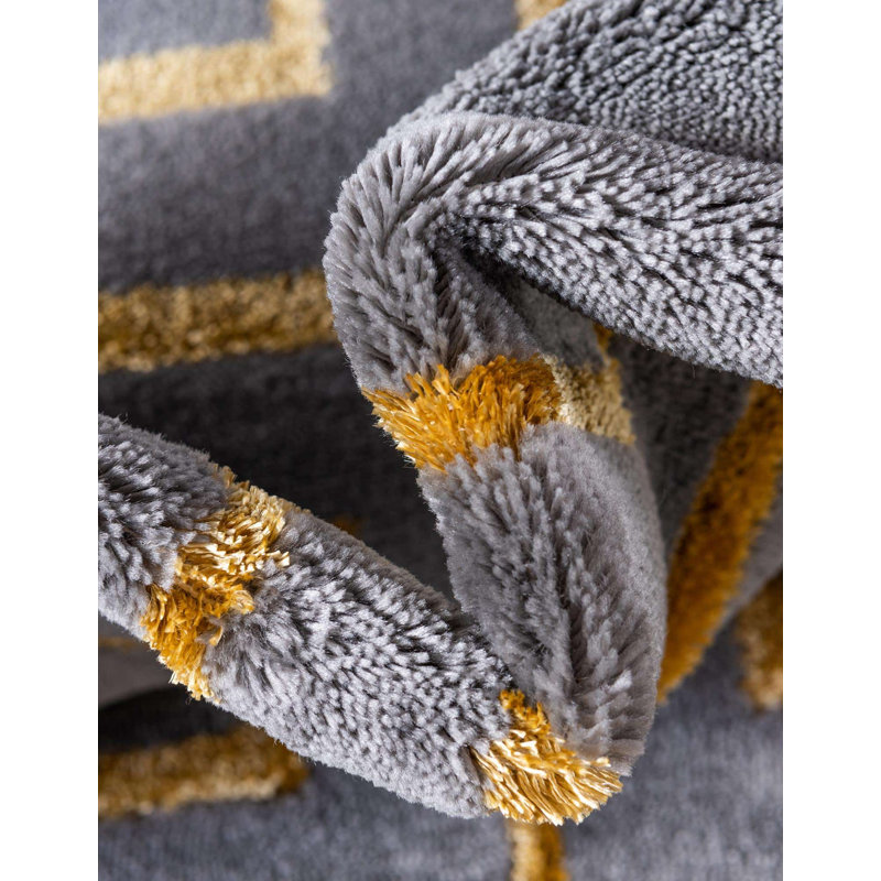 Tapis gris / doré Glam, Rond 7 pi 10 po