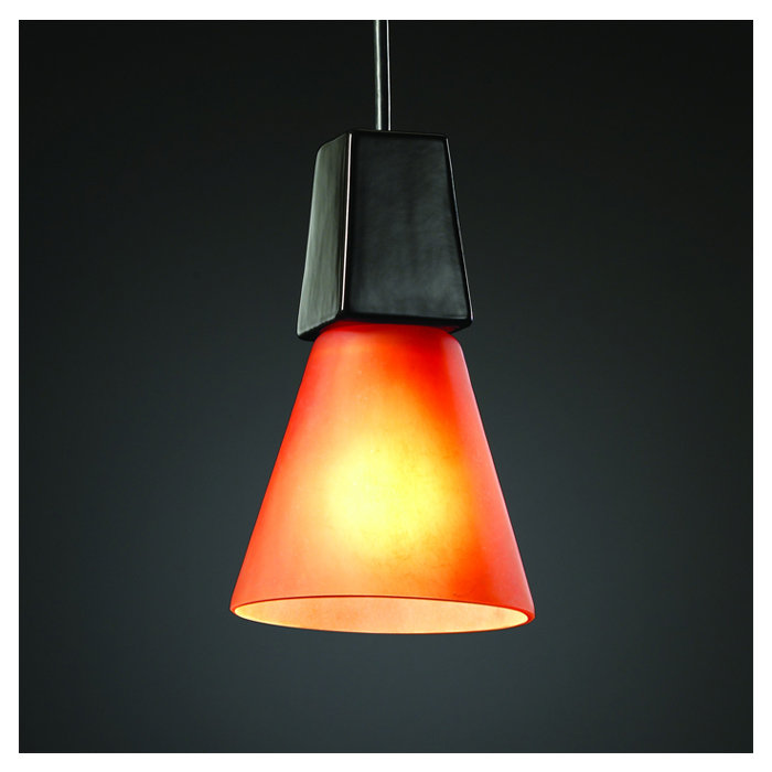 Burman - Light Single Pendant, Gloss Black, Burnt Orange Glass, Black Cord