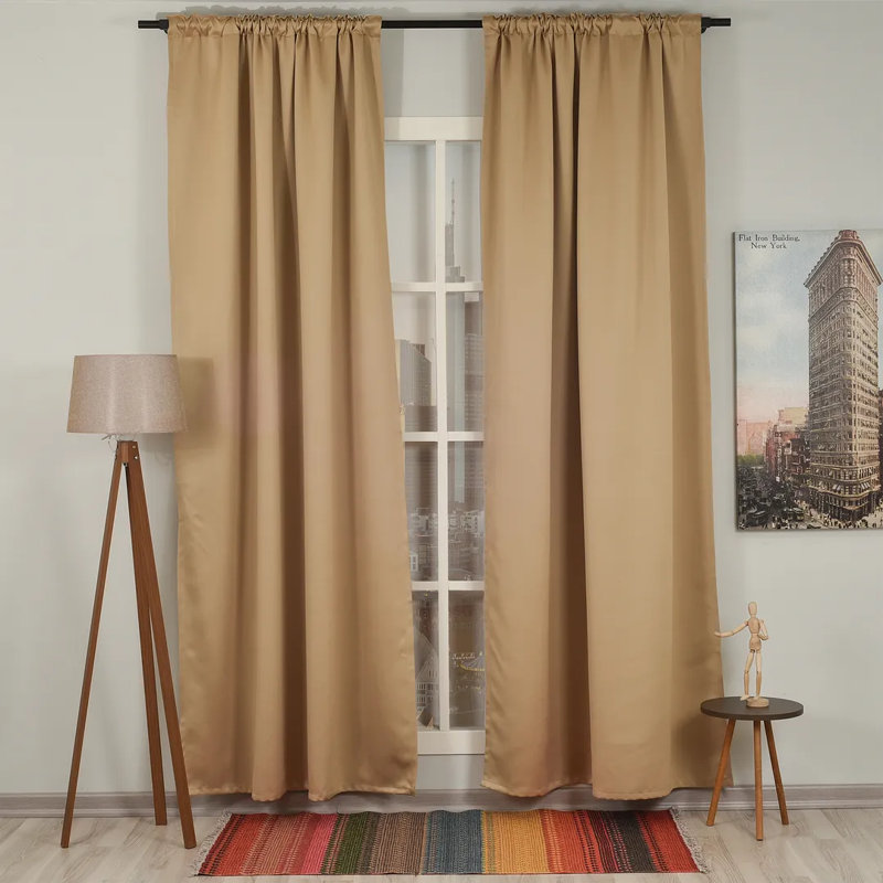 Extra Wide & Extra Long Custom Made Solid Color Room Darkening Single Curtain Panel, 52" W x 132" L, Camel