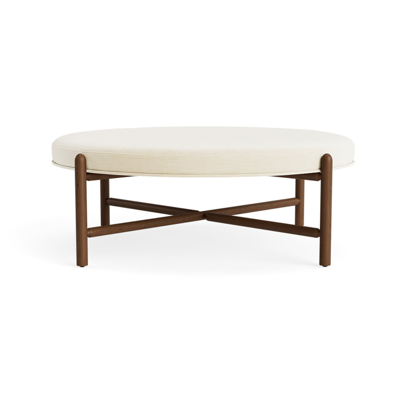 Vane 48" Round Ottoman, Cream, Walnut