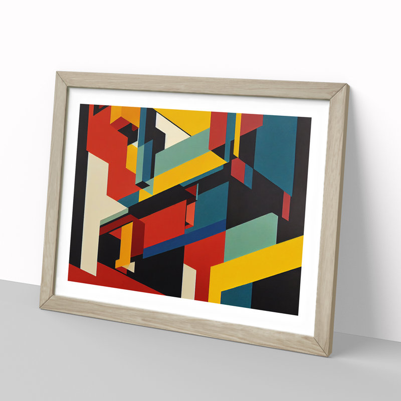 Abstract Bauhaus Art Vol.7 1 Piece Single Picture Frame Painting, 46cm H x 64cm W x 2cm D, Oak