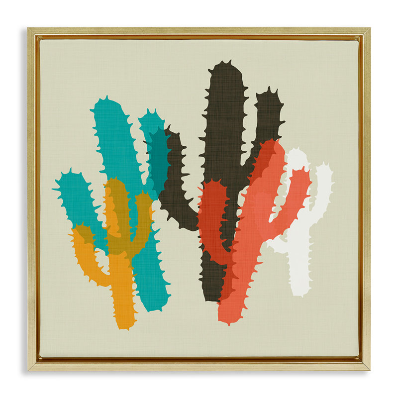 Art mural sur toile flottant encadré «Layered Cacti» par SD Graphics Studio, Cadre flottant métallique doré