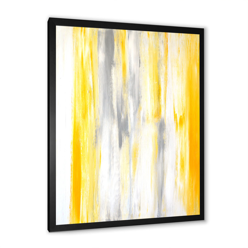 Yellow And Gray Merging Abstract - Modern & Contemporary Canvas Wall Decor, 20" H x 12" W x 1" D, Black Picture Frame