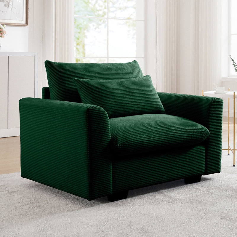 Corduroy club profond, avec fauteuil de chambre à dossier confortable et coussin ergonomique, Vert